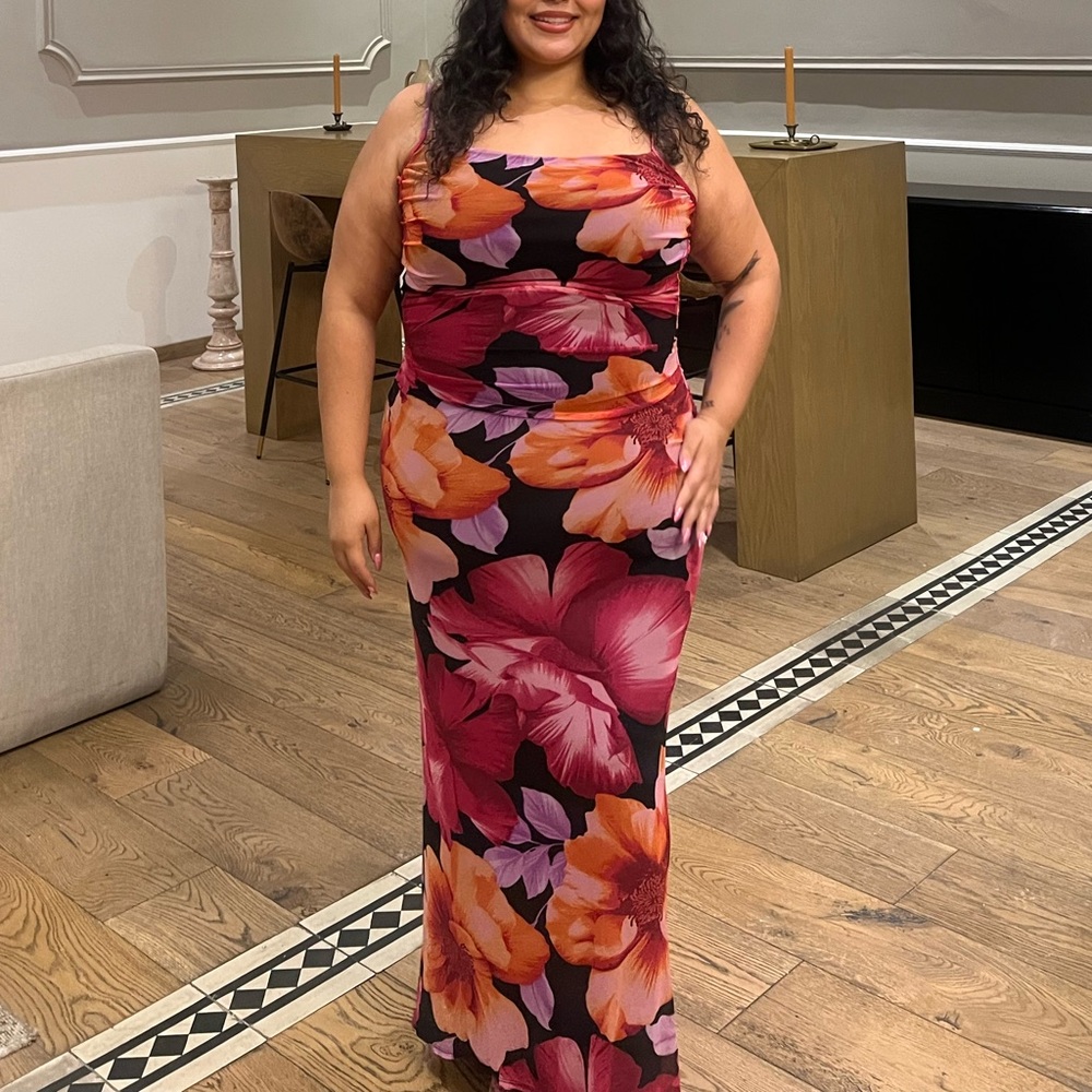 B Darlin Pink and Orange Floral Maxi Dress